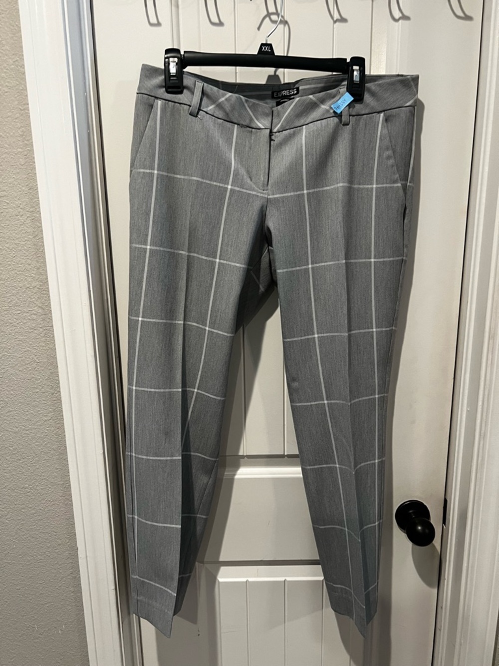 Express Women's Gray white striped Windowpane columnist Ankle Pants sz 10